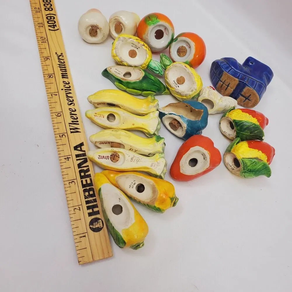 Vintage Vegetable Fruit Salt & Pepper Shakers Made in Japan Set Of 8 Cork Bottom